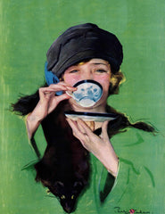 Elegant Lady Drinking Cup of Tea