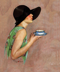 Lady in Wide Brim Hat Holding Tea Cup