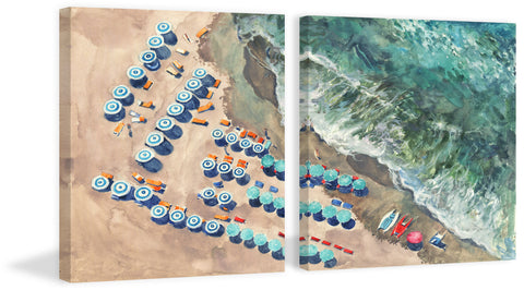 Blue Beach Umbrellas II Diptych