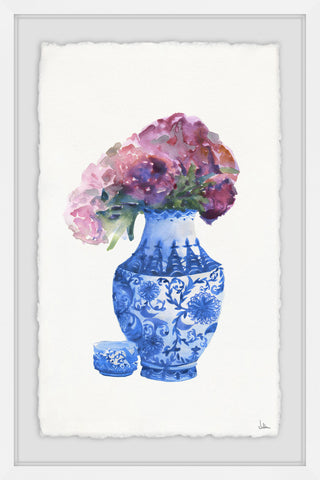 Blue Vase and Purple Peonies