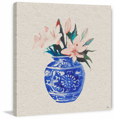 Peach Flowers in Blue Vase