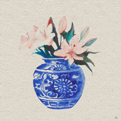 Peach Flowers in Blue Vase