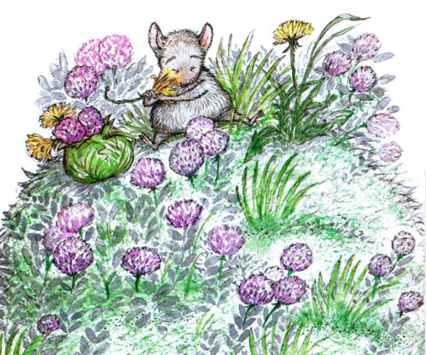 Mouse and Purple Flowers