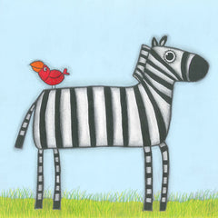 A Zebra with Red Bird