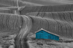 Blue Barn on a Country Road