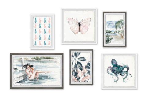 Tonal Blues and Pinks Hexaptych