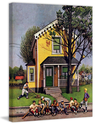 Baseball Player Mowing the Lawn