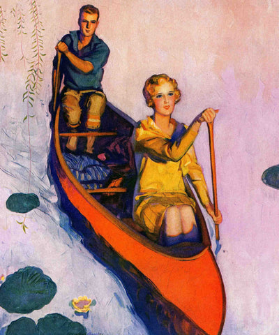 Couple Paddling Canoe