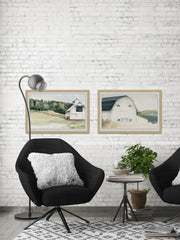 Watercolor Barn Diptych