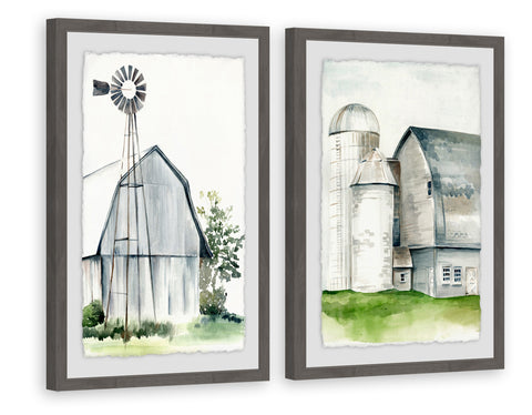 Watercolor Barn II Diptych