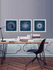 Sea Anemone on Indigo Triptych