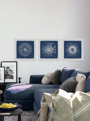 Sea Anemone on Indigo Triptych