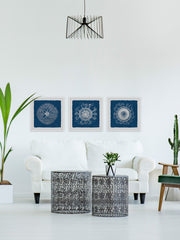 Sea Anemone on Indigo Triptych