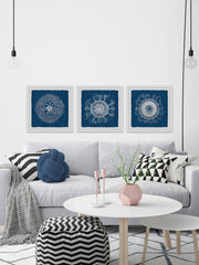 Sea Anemone on Indigo Triptych