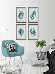 Turquoise Drips Quadriptych