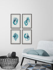 Turquoise Drips Quadriptych