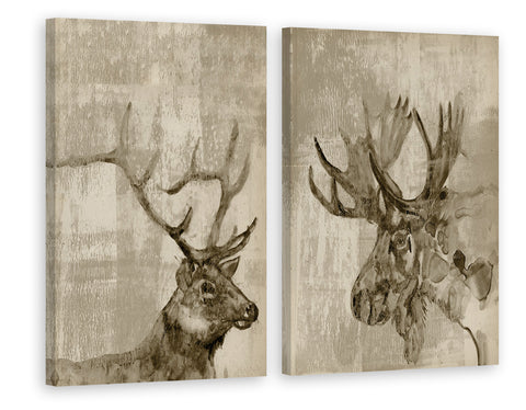 Sepia Elk & Moose Diptych