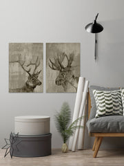Sepia Elk & Moose Diptych