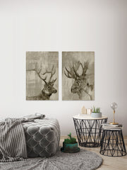 Sepia Elk & Moose Diptych