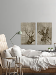 Sepia Elk & Moose Diptych